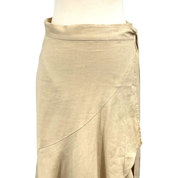 Cuyana Linen Ruffle Wrap Skirt Beige Size S Mid Length Asymmetrical - Picture 2 of 9